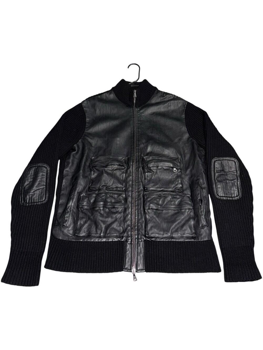 John Varvatos Lamb Leather Wool Cargo Jacket Bomber Vintage Tactical Avant Garde